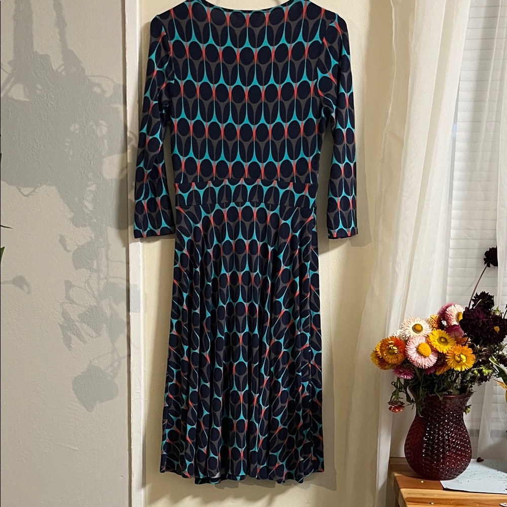 Boden Blue and Red Patterned Long Sleeve Dress - Picture 5 of 7